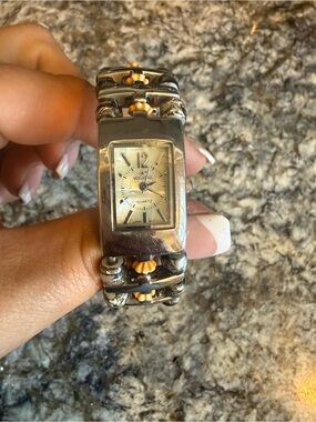 Silpada Silver Bracelet Watch with Yellow Accents
